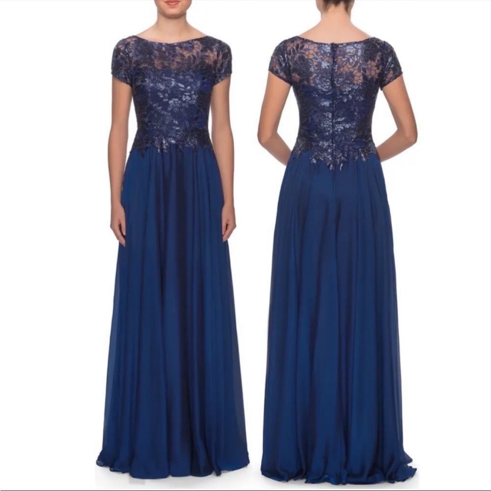 La Femme Floral Lace & Satin Gown SZ 2